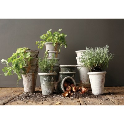 Set of 4 Distressed Clay Planters White - 3R Studios