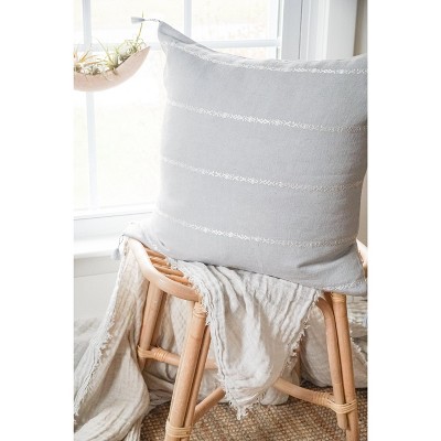 Light Grey and White Embroidered Cotton Polyester Pillow Cover