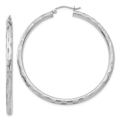 Black Bow Jewelry 3mm x 50mm 14k White Gold Textured Round Hoop Earrings