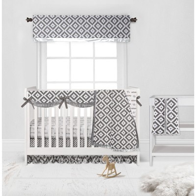 Bacati - Love Aztec Design/Print Gray/Silver 6 pc Crib Bedding Set with Long Rail Guard Cover