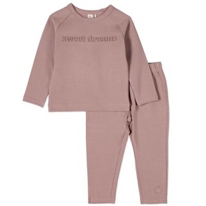 MiniMoi 2 Piece Kids "Sweet Dreams" Cotton Rich Fleece 3D Embossed Pajama Set - 1 of 2