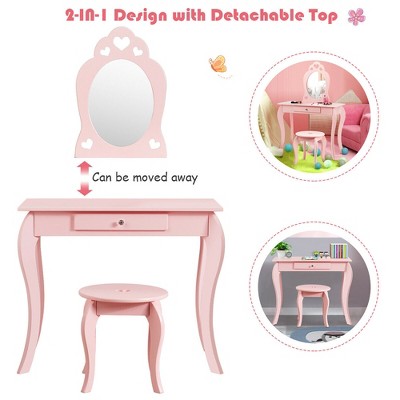 Pink Princess Kids Vanity Set with Mirror and Stool