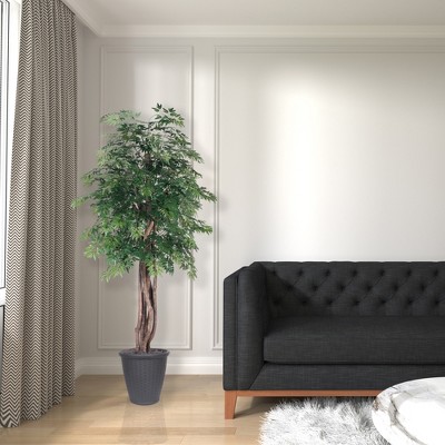 Elegant Silk Ming Aralia 73" Faux Potted Tree with Realistic Dragonwood
