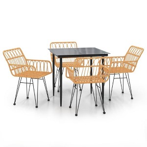 vidaXL Garden Dining Set Black Steel, Tempered Glass, Polyethylene Medium - Brown 31.5" x 31.5" x 29.1" 4 Items - 1 of 4