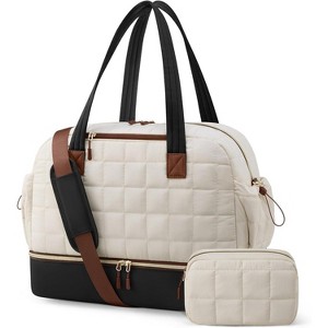 Large Puffer Travel Duffle Bag with Shoe Compartment, Carry On for Women, Hospital and Gym Tote with Toiletry Bag - 1 of 4