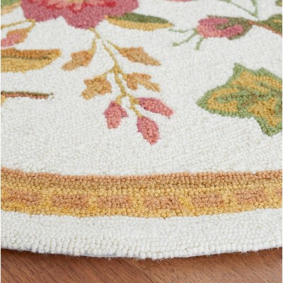 Ivory Floral Hand-Hooked Wool 6' x 9' Area Rug