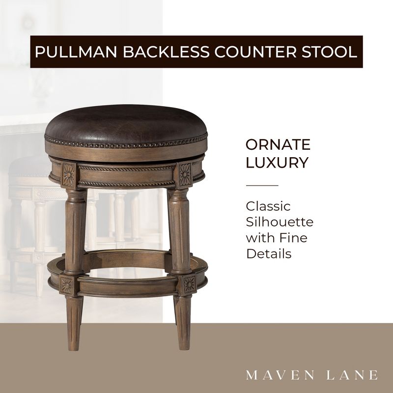 Maven Lane Pullman Upholstered Backless Swivel Kitchen Stool with Vegan Leather Cushion Seat, Set of 4, 4 of 9