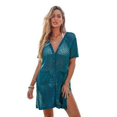Women's Open Crochet Front Button Cover-Up - Cupshe