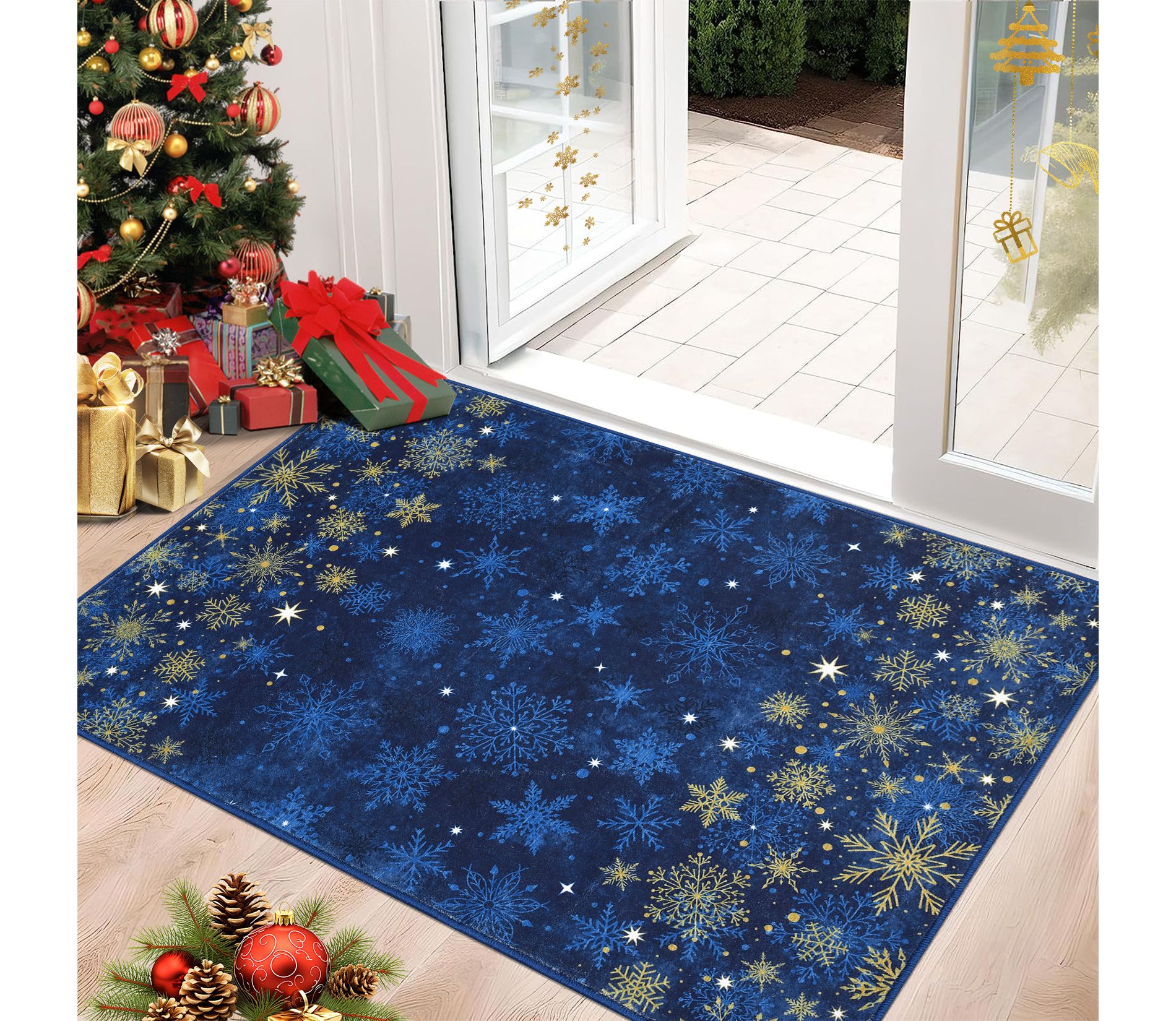 Garvee Christmas Snowflake Area Rug Non Slip Entryway Washable Living Room Rug Soft Floor Mat for Bedrooms Indoor Ultra-Thin Carpet for Christmas