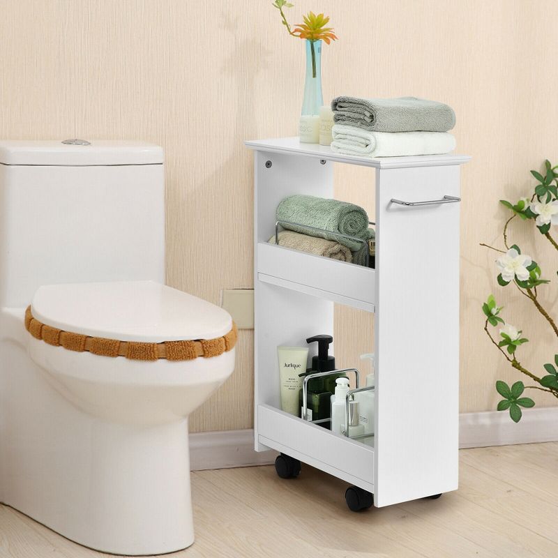 Costway Slim Rolling Storage Cart 3-Tier Bathroom Cabinet Mobile Shelving Unit w/ Handle, 3 of 11