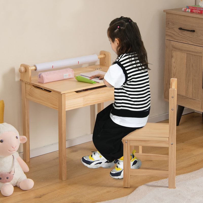 Costway Toddler Multi Activity Table with Chair Kids Art & Crafts Table with Paper Roll Holder, 2 of 11