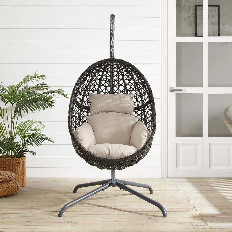 Calliope Indoor/Outdoor Wicker Hanging Egg Chair - Sand/Dark Brown - Crosley, 3 of 15