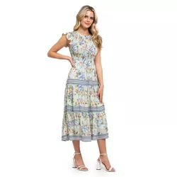 August Sky Women's Short Flutter Sleeves Floral Midi Dress RD2067_Mint Multi_Medium