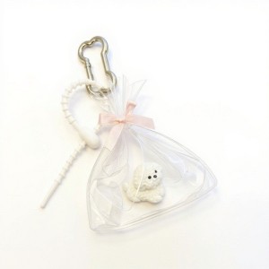Anna-Kaci Clear Bow Bag Charm with White Puppy Figurine and Keychain Clip - Mauve Pink - 1 of 4