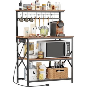 Coffee Bar Station with a 31.5 Inch Larger Desktop and 8 S Hooks,Kitchen Microwave Rack for Spices,Pots - 1 of 4