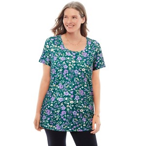 Woman Within Plus Size Perfect Printed Short-Sleeve Scoopneck Tee - 1 of 4
