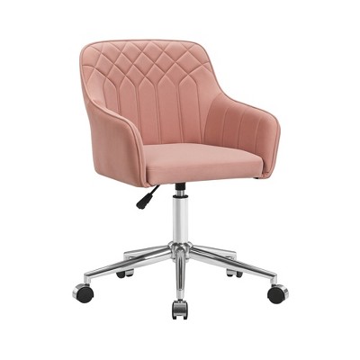 VECELO Velvet Accent Chair, Swivel Vanity Office Chair with Gold Base, Adjustable Height Makeup Desk Chair with Wheels – Pearl White