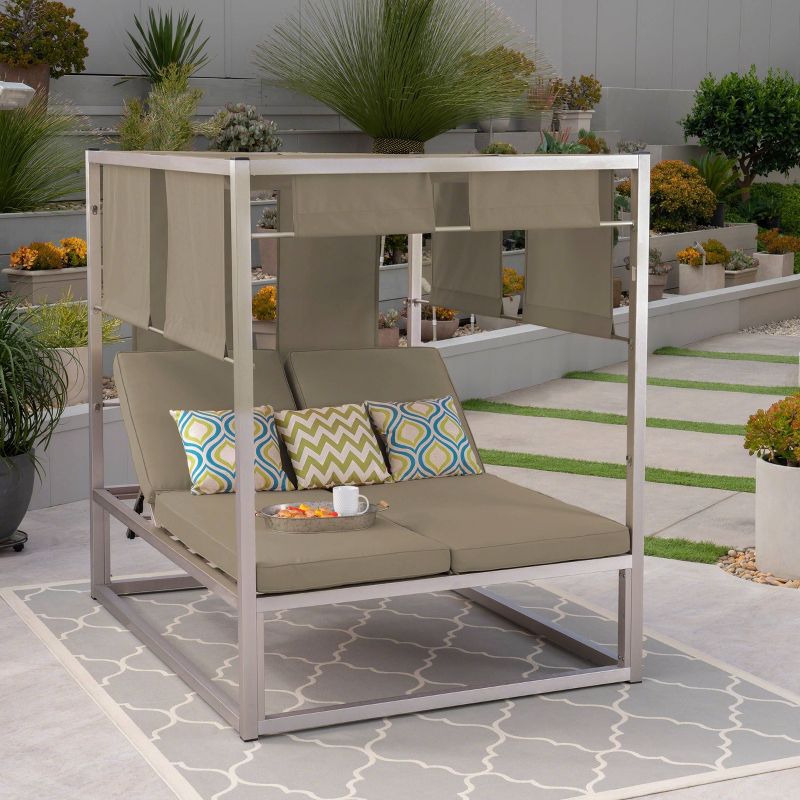 Heminger Aluminum Canopy Daybed  Silver/Khaki - Christopher Knight Home, 3 of 8