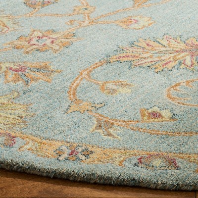 Light Blue Handmade Wool Tufted Square Area Rug