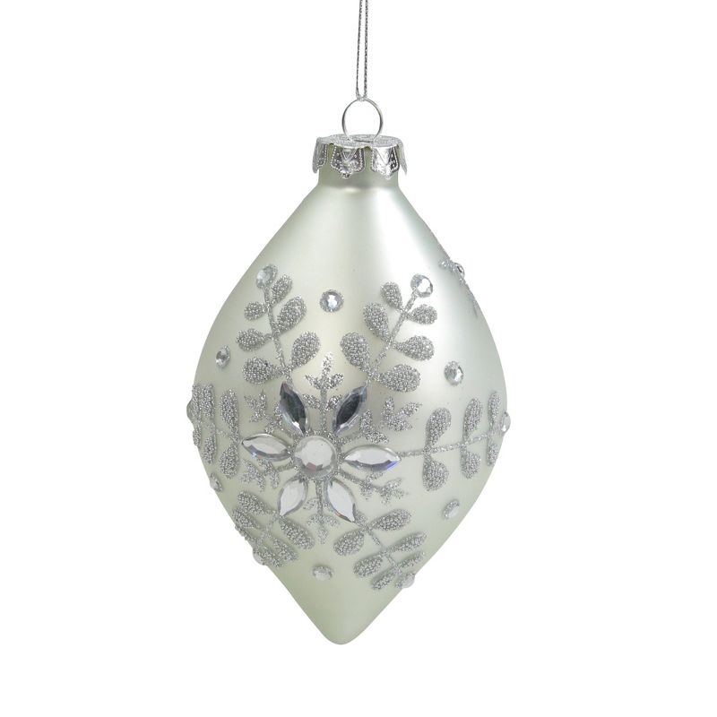 Northlight Matte Silver Glittery Snowflake Glass Christmas Finial Ornament 6", 1 of 6