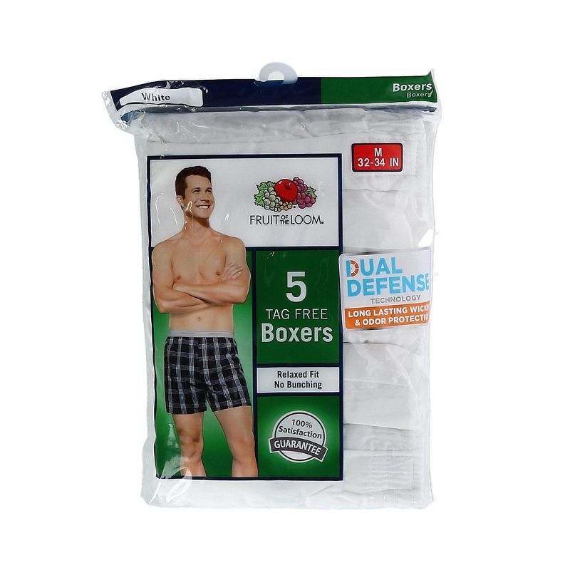 Fruit of the Loom Men's White Boxer Shorts Underwear (5 Pair Pack), 4 of 4