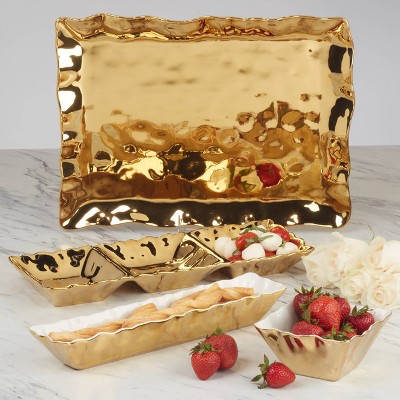 Gold Coast Rectangular Gold Ceramic Platter for Chips & Dip