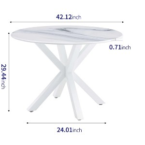Gulches 42.1" White Marble-Look Round Dining Table - Cross Metal Legs, MDF Top for 4-6 People, Mid-Century Style for Home - 1 of 1