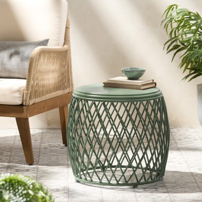 VisioGear Patio End Tables, 17.75 Inch Outdoor End Table, Lattice Design Table for Balcony Porch Pool, Green, 19.75"*19.75"*17.75"