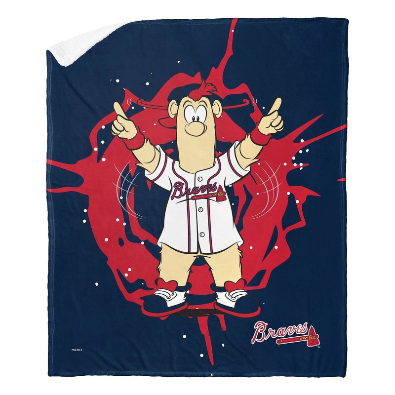 50&#34;x60&#34; MLB Atlanta Braves Mascot 2 Layer Silk Touch Faux Shearling Throw Blanket, 1 of 6