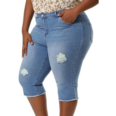 Agnes Orinda Women's Plus Size Mid-rise Curvy Skinny Stretch Denim Jean  Capri Light Blue 4x : Target