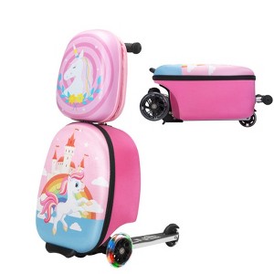 Sandinrayli Scooter Suitcase, Kid Carry on Luggage Scooter, Children Ride on Luggage for Girls, Luggage for Kids (Unicorn) - 1 of 4