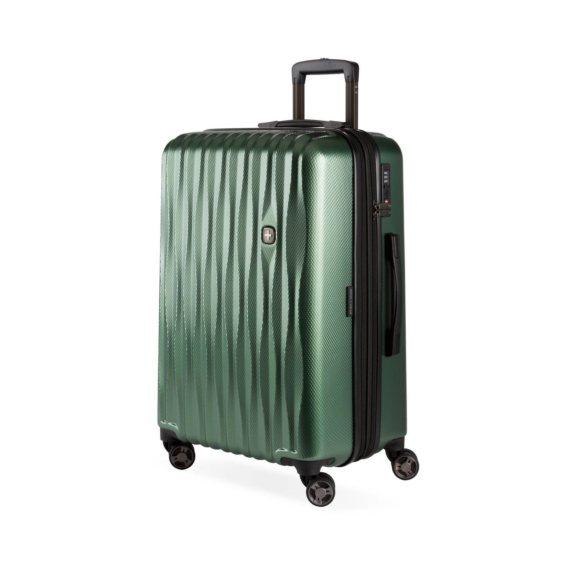 SWISSGEAR Energie Hardside Medium Checked Spinner Suitcase – Verdun Green: Tear-Resistant Polycarbonate Shell