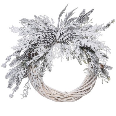Transpac Artificial 22 in. White Harvest Autumn Snow Wreath