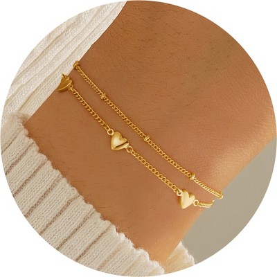 Turandoss 2PCS Gold Bracelet for Women Girls - Dainty 18K Gold Chain Bracelet Stack for Kids, Layered Bracelet Set, Christmas Gifts for Girls, 6+2In
