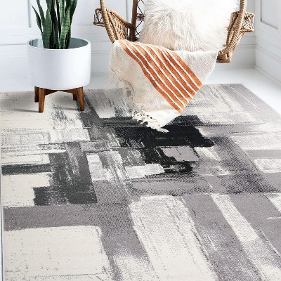 Contemporary Black and Gray Abstract Area Rug