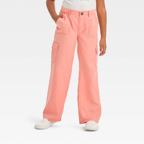 Girls' Wide Leg Cargo Pants - Cat & Jack™ Light Pink XL