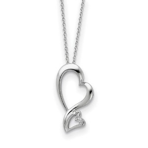 Black Bow Jewelry Rhodium Plated Sterling Silver & CZ Protected Heart Necklace, 18 Inch - 1 of 4