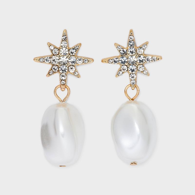 Star Post with Pearl Drop Earrings - A New Day&#8482; Gold, 1 of 7