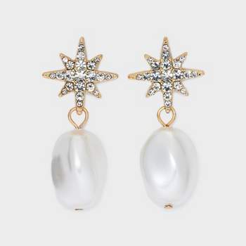Star Post with Pearl Drop Earrings - A New Day™ Gold