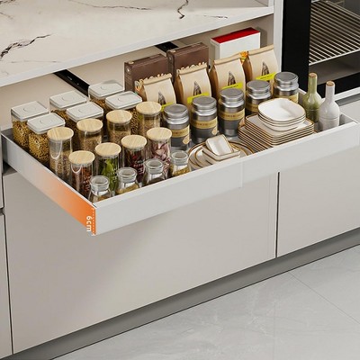 TruAIR Pull-Out Cabinet Organizer ¨C No-Drill Adhesive Install (white 43.5-68cm, Heavy-Duty Carbon Steel, 3-Slide Rails for Kitchen Storage) — фото 7