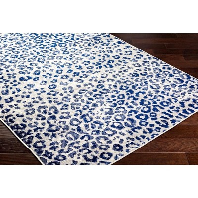 Alem Navy and White Synthetic Fur Leopard Print Area Rug