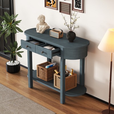 IHOMEADORE 42" Green Retro Console Table with Curved Design and Smooth Glaze