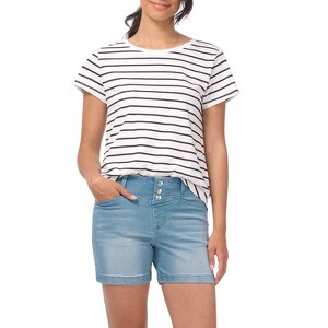Rekucci Secret Figure Women's Slimming Pull-On Jean Shorts with Snap Waist and Pockets – Summer Casual - 1 of 4