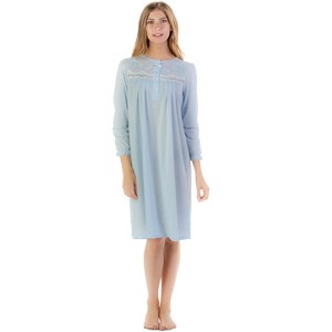 Casual Nights Women's Long Sleeve Pointelle Embroidered/Square Neck Nighgown - 1 of 4
