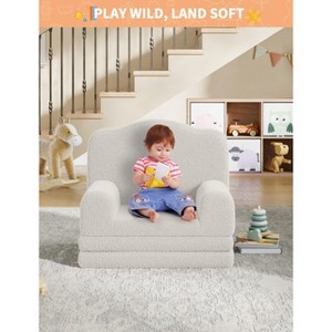 Kids Couch, 2-in-1 Comfy Toddler Couch Fold Out, Convertible Sofa to Lounger Foam Kids Chair, Crown Design Children's Reading Chair - 1 of 4
