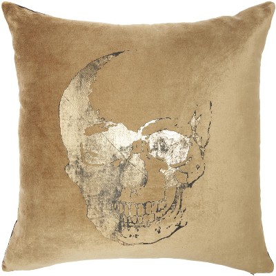 Mina Victory Luminecence Metallic Skull Beige/Gold Pillow - 20"X20"