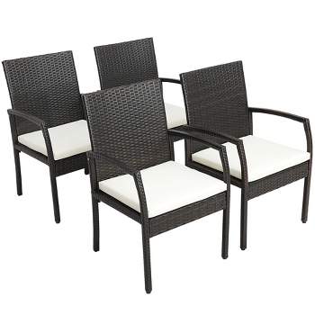 Costway 2PCS Patio PE Wicker Dining Chairs with Soft Zippered Cushion Armchairs Backyard