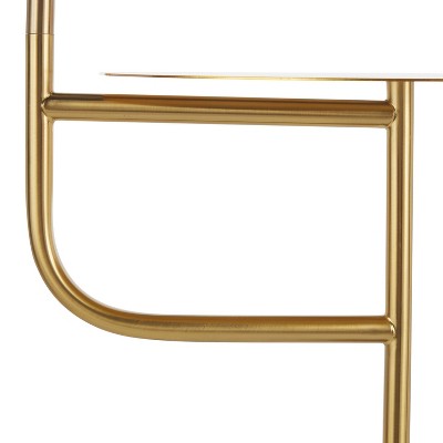 Contemporary White & Gold Marble-Base Floor Lamp with Side Table