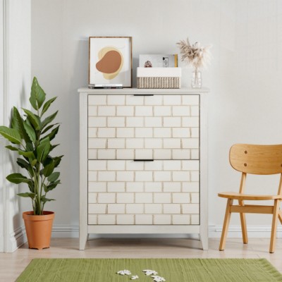 Retro Entryway Shoe Cabinet with 2 Flip Drawers, Slim Freestanding Shoe Storage Organizer for Small Spaces and Hallways – The Pop Home
