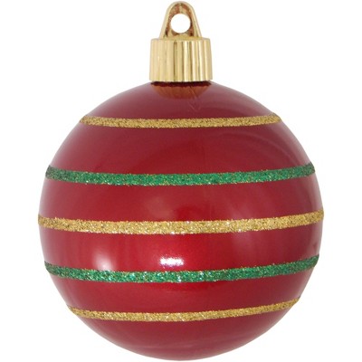 Christmas by Krebs 4ct Candy Red and Gold Striped Shatterproof Shiny Christmas Ball Ornaments 3.25" (80mm)